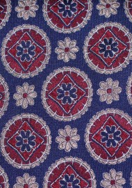 Navy and Wine Medallion Silk Tie | Silk Necktie in Navy Blue with Wine Red Medallions