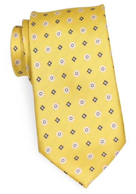 Golden Yellow Woven Floral Tie | Floral Weave Necktie in Golden Yellow