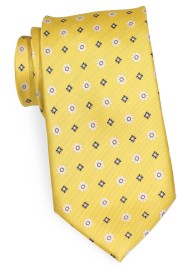 Golden Yellow Woven Floral Tie | Floral Weave Necktie in Golden Yellow