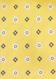 Golden Yellow Woven Floral Tie | Floral Weave Necktie in Golden Yellow