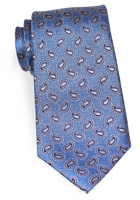 Denim Blue and Gold Paisley Tie | 100% Silk Necktie in Blue with Golden Paisley