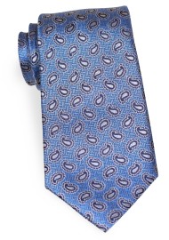Denim Blue and Gold Paisley Tie | 100% Silk Necktie in Blue with Golden Paisley