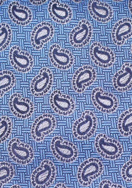 Denim Blue and Gold Paisley Tie | 100% Silk Necktie in Blue with Golden Paisley