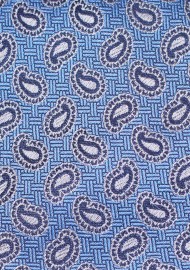 Denim Blue and Gold Paisley Tie | 100% Silk Necktie in Blue with Golden Paisley
