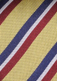 Gold Herringbone Textured Striped Silk Tie