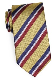 Gold Herringbone Textured Striped Silk Tie