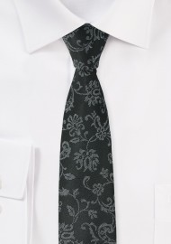 Black Skinny Tie with Floral Design