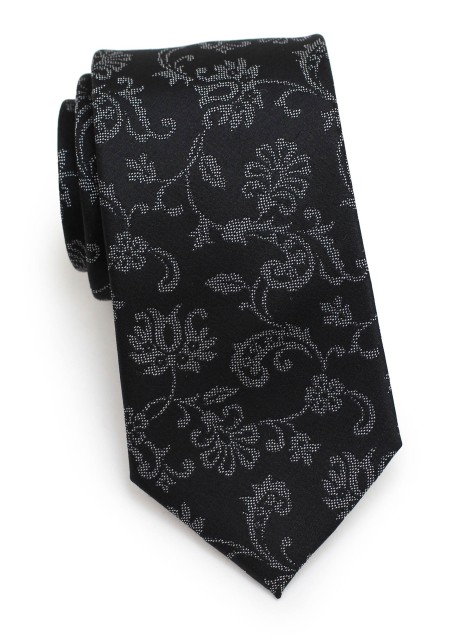 Black Skinny Tie with Floral Design