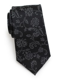 Black Skinny Tie with Floral Design