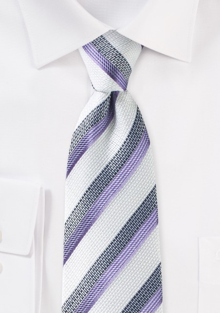 White, Gray, and Violet Striped Mens Tie