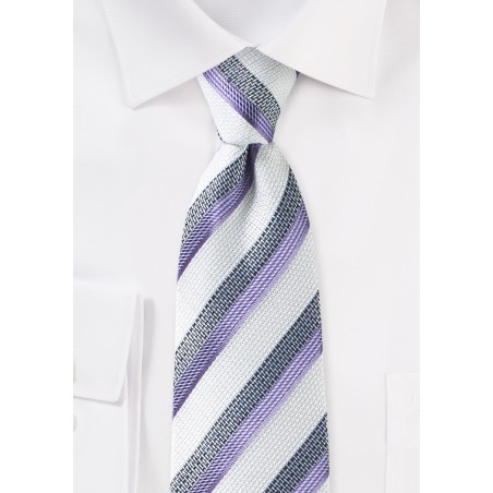 White, Gray, and Violet Striped Mens Tie