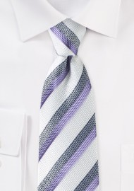 White, Gray, and Violet Striped Mens Tie