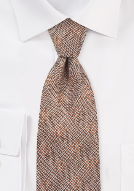 Men's Glen Check Tie in Dark Orange