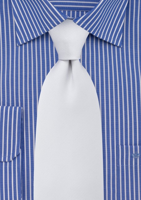 Classy White Silk Tie With Ribbed Fabric Pattern