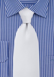Classy White Silk Tie With Ribbed Fabric Pattern