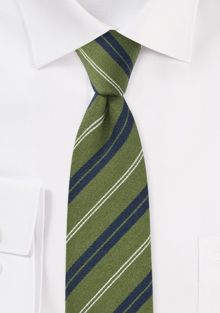 Pesto Green and Navy Striped Wool Tie