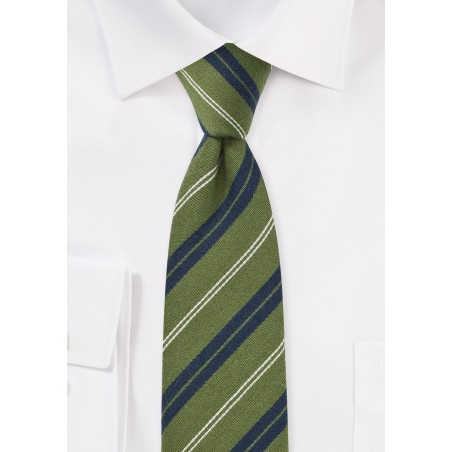 Pesto Green and Navy Striped Wool Tie