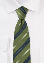Pesto Green and Navy Striped Wool Tie
