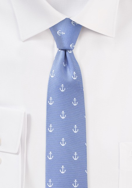 Anchor Design Skinny Tie in Baby Blue