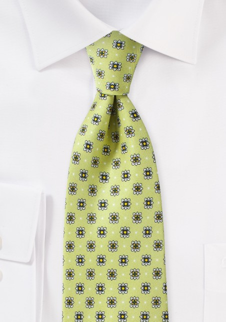Trendy Floral Foulard Print Tie in Celery Green