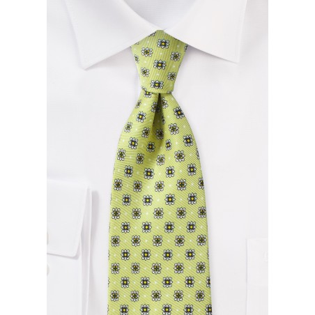 Trendy Floral Foulard Print Tie in Celery Green