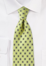 Trendy Floral Foulard Print Tie in Celery Green