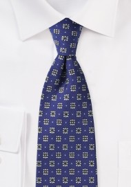 Blue Designer Tie with Silver and Red Blossoms
