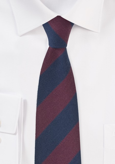 Striped Wool Skinny Tie in Navy and Burgundy