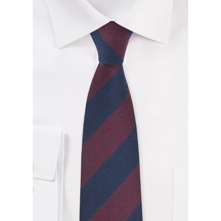 Striped Wool Skinny Tie in Navy and Burgundy