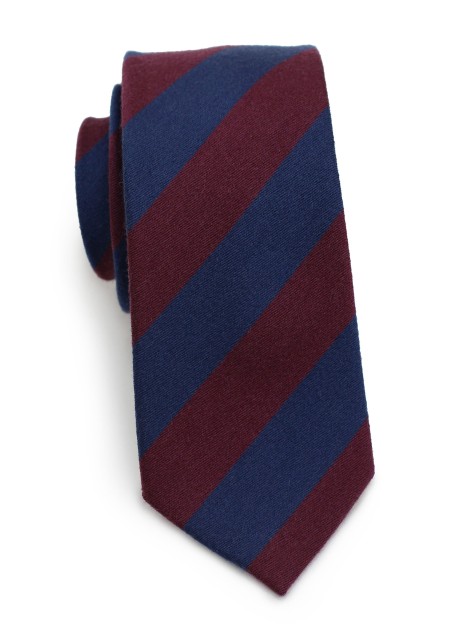 Striped Wool Skinny Tie in Navy and Burgundy