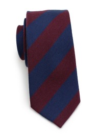Striped Wool Skinny Tie in Navy and Burgundy