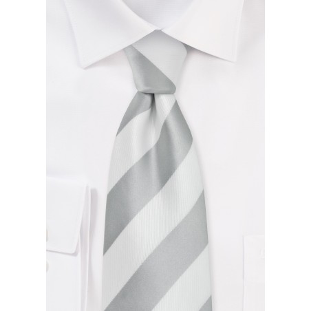 XL Size Striped Tie in Silver White