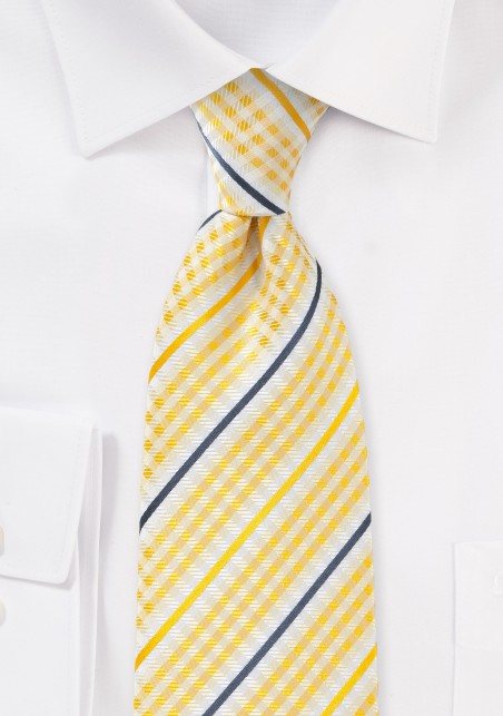 Summer Necktie with Canary Yellow Checked Pattern