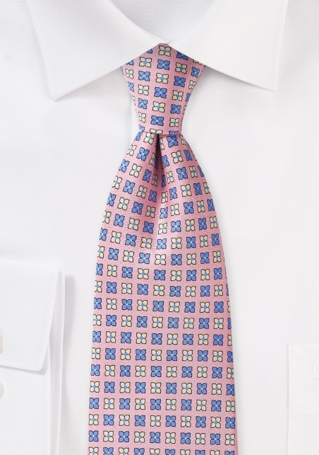 Petal Pink Tie with Flowers in Cream and Lavender