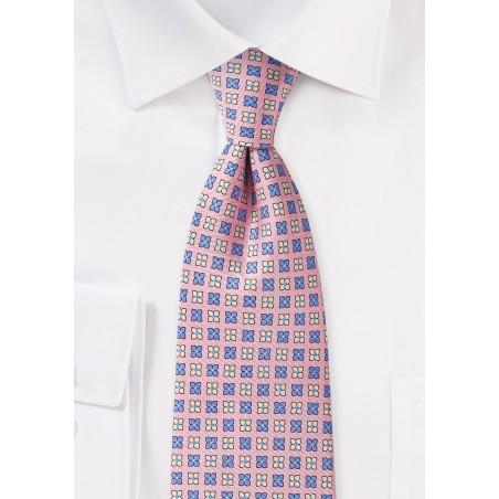 Petal Pink Tie with Flowers in Cream and Lavender