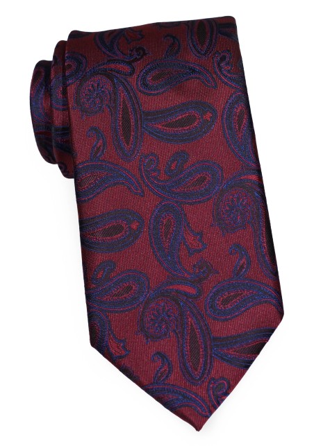 Dark Burgundy and Navy Paisley Necktie