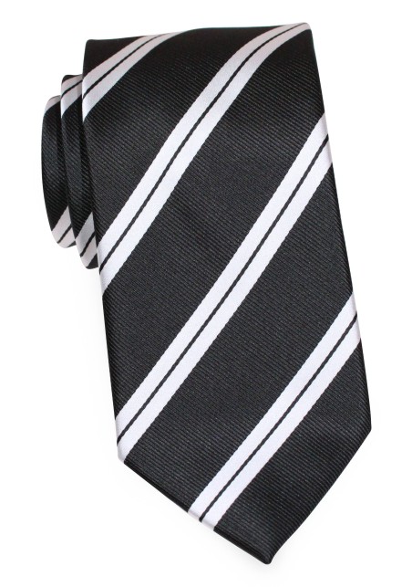Matte Black Tie with Shiny Silver STripes