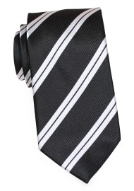 Matte Black Tie with Shiny Silver STripes