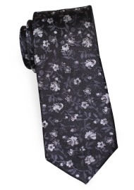 Trendy Skinny Floral Tie in Gray, Silver and Charcoal