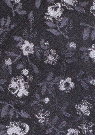 Trendy Skinny Floral Tie in Gray, Silver and Charcoal