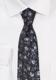 Trendy Skinny Floral Tie in Gray, Silver and Charcoal