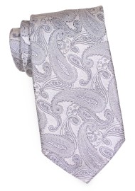 Fine Silk Paisley Tie in Bright Silver