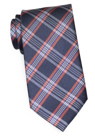 Tartan Check Tie in Navy and Orange in XL Length