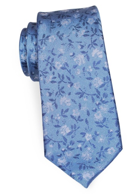 Trendy Skinny Floral Necktie in Light Blue