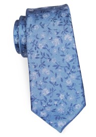 Trendy Skinny Floral Necktie in Light Blue