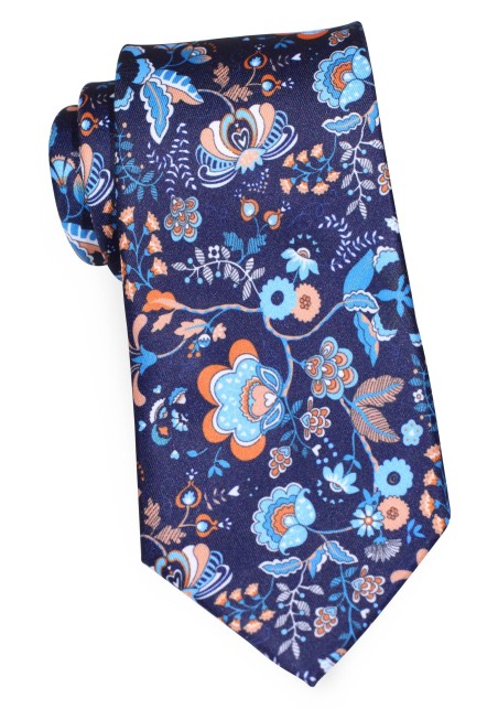 Navy and Pink Floral Tie | Mens Floral Tie in Navy and Pink