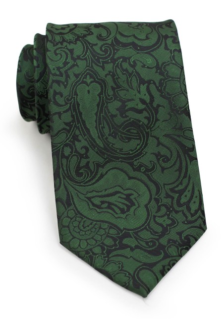 Kids Necktie in Forest Pine Green with Paisley