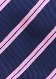 XL Striped Tie in Dark Navy and Pink