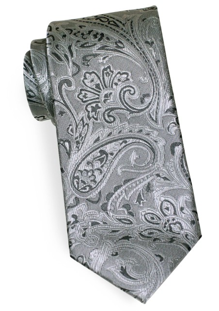Woven Paisley Tie in Mercury Silver