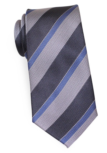 Grenadine Texture Tie | Striped Grenadine Tie in Gray and Steel Blue
